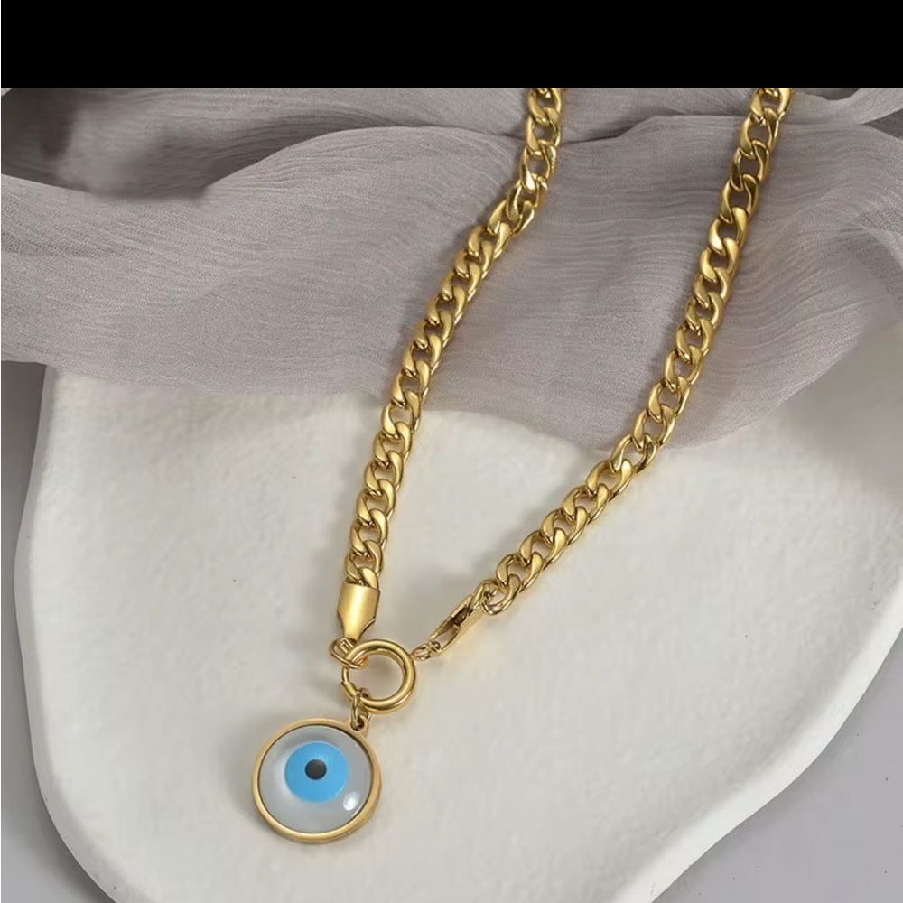 18k Gold plated Evil Eye Pendant Necklace Steel Stainless